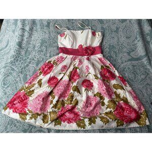 J Howard Women's Fit Flare Dress Floral Print Pink White Strapless Party Size 6P